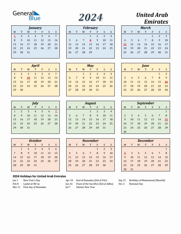 2024 Calendar With Holidays Uae Anne Maisie