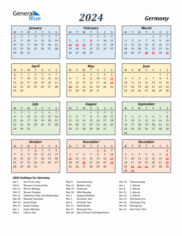 Germany Calendar 2024 with Monday Start