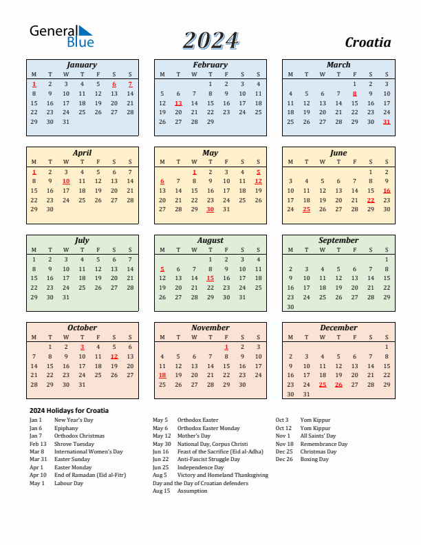 Croatia Calendar 2024 with Monday Start