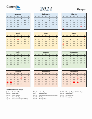 Kenya current year calendar 2024 with holidays