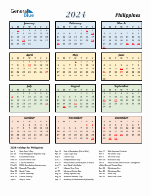 Philippines Calendars with Holidays