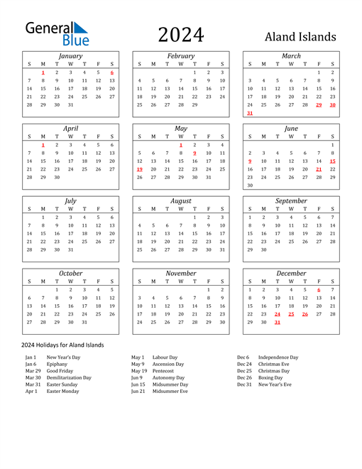 2024 Aland Islands Holiday Calendar