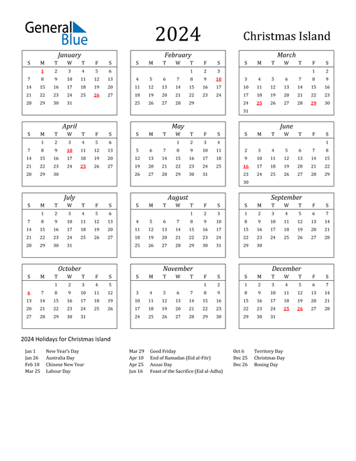 2024 Christmas Island Holiday Calendar