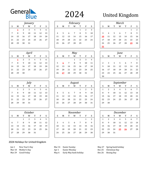 2024 United Kingdom Holiday Calendar