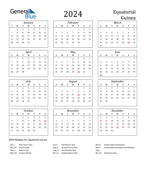 2024 Equatorial Guinea Holiday Calendar
