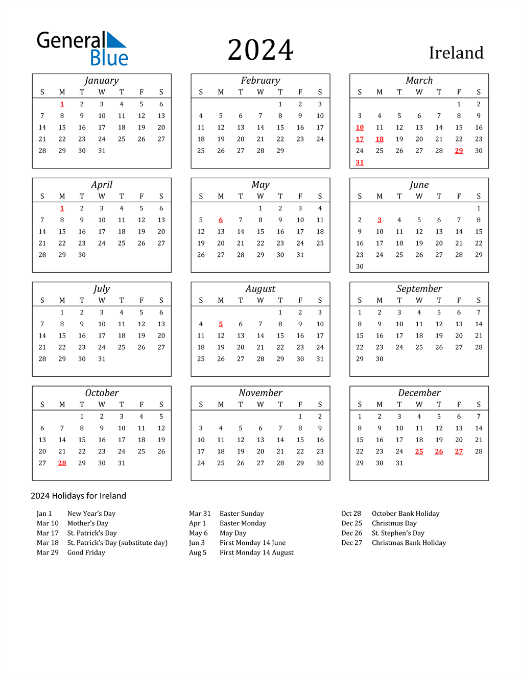 calendar holidays for 2024 calendar 2024 ireland printable northern