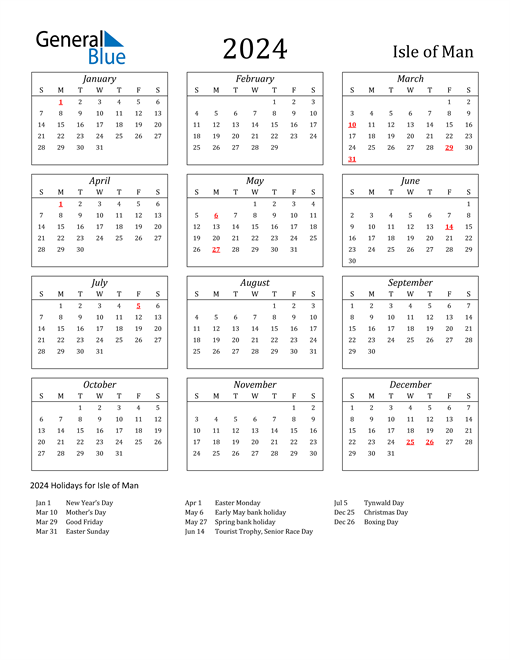 2024 Isle of Man Holiday Calendar