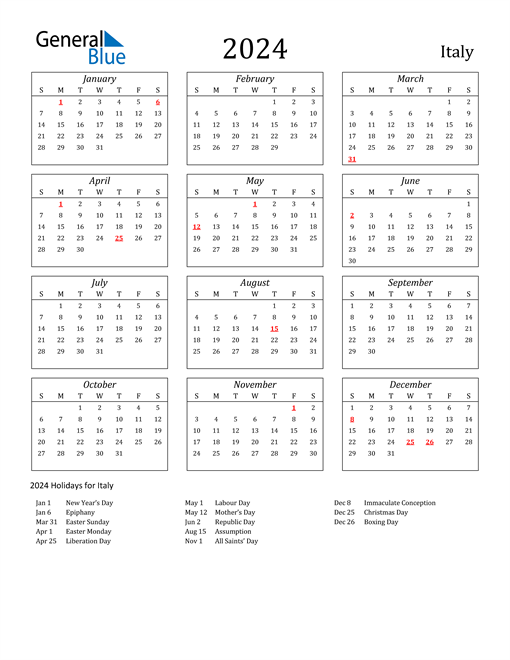 2024 Italy Calendar with Holidays