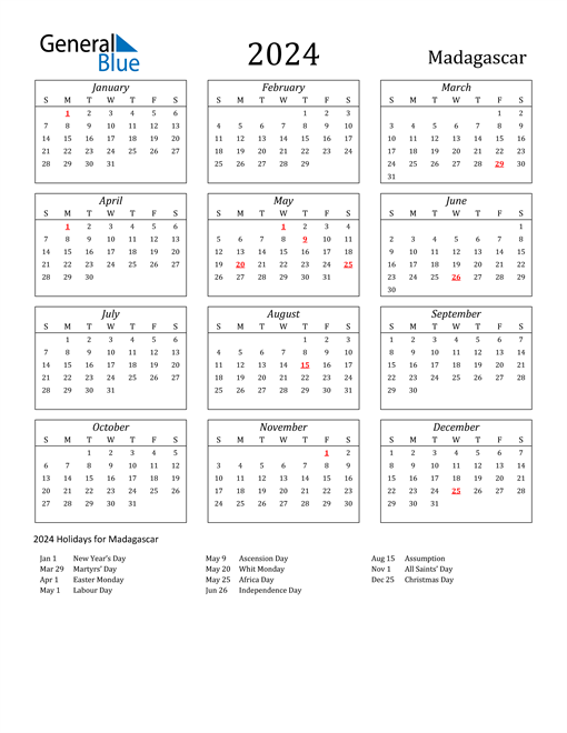 2024 Madagascar Calendar with Holidays