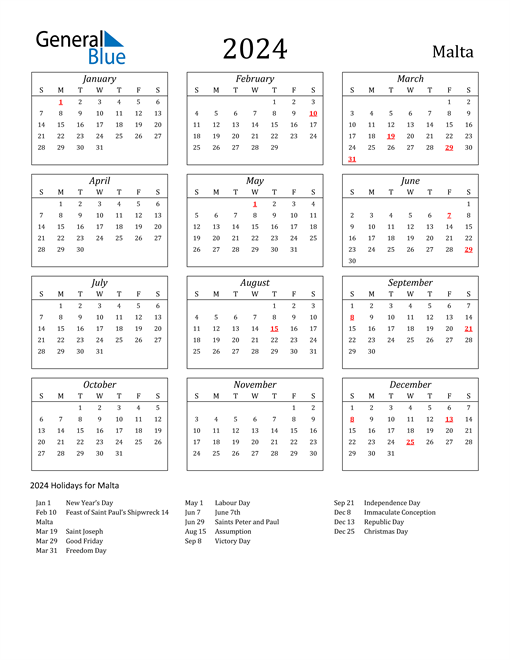 2024 Malta Holiday Calendar