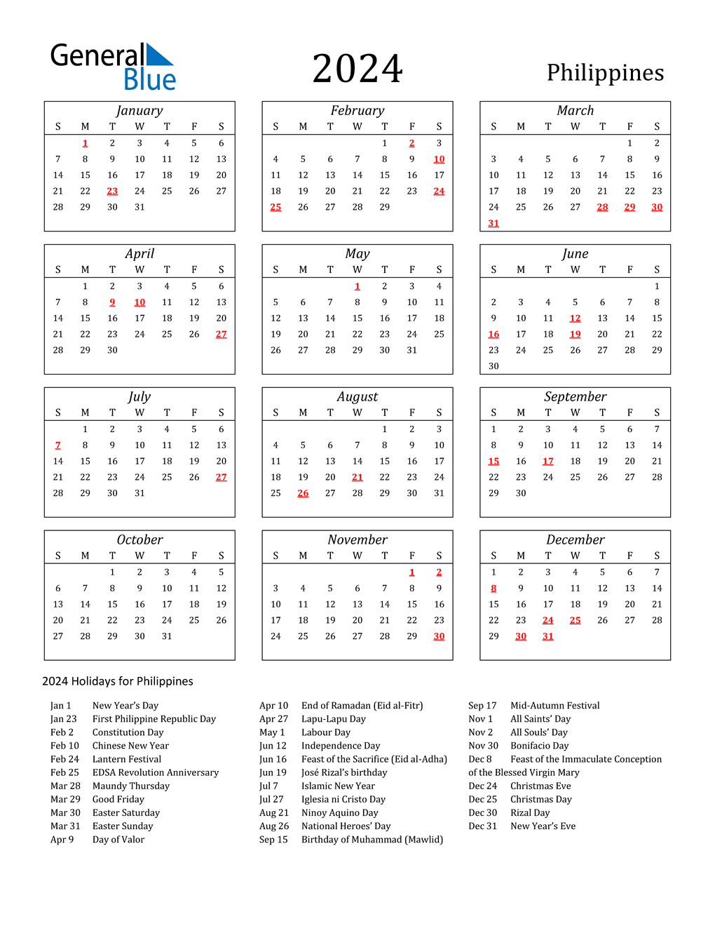 Downloadable Free Printable 2024 Calendar With Holidays Philippines ...