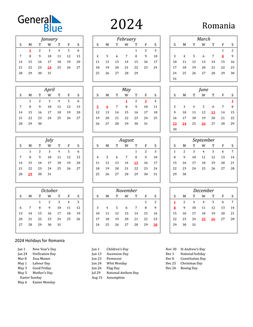 2024 Calendar Streamlined With Holidays Portrait En Ro 510x660 