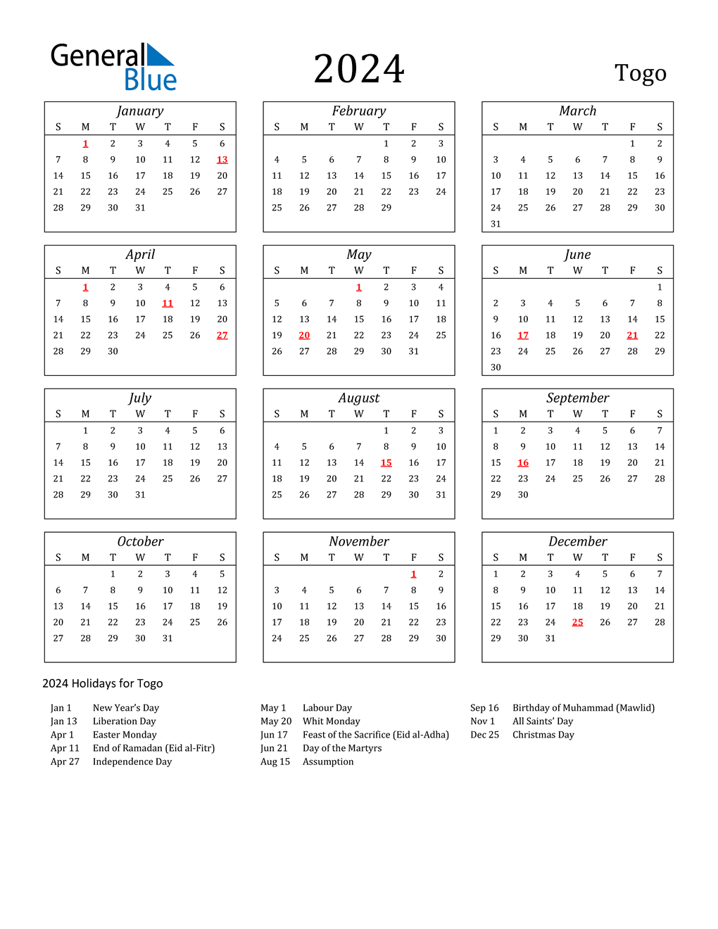 2024 Calendar Streamlined With Holidays Portrait En Tg 1020x1320 
