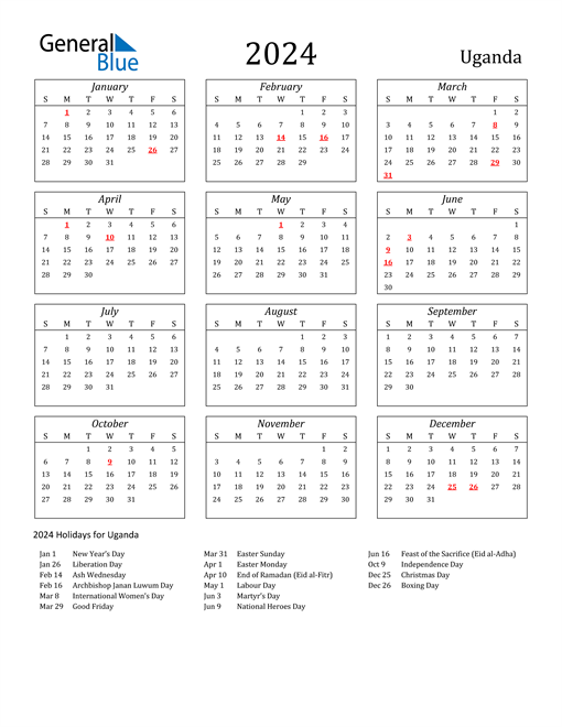 2024 Uganda Holiday Calendar