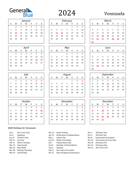 2024 Venezuela Holiday Calendar