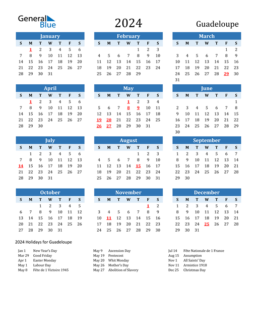 2024 Guadeloupe Calendar with Holidays