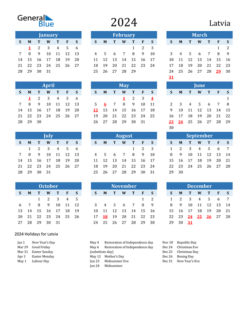 2024 Latvia Calendar With Holidays   2024 Calendar Two Tone Blue With Holidays Portrait En Lv 510x660 