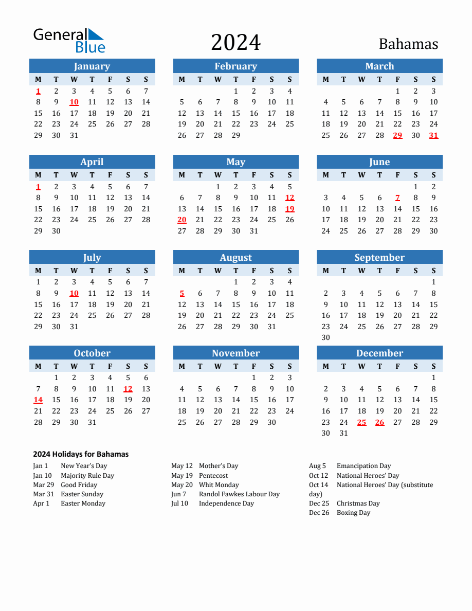 2024 Calendar Two Tone Blue With Holidays Portrait Monday Start En Bs 918x1188 