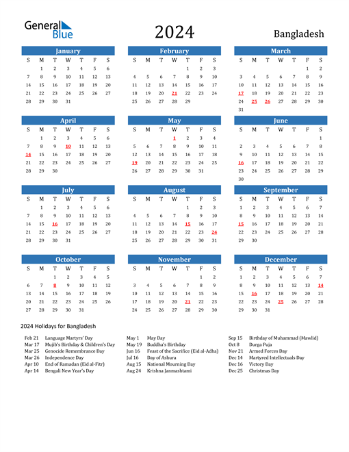 2024 Calendar with Bangladesh Holidays