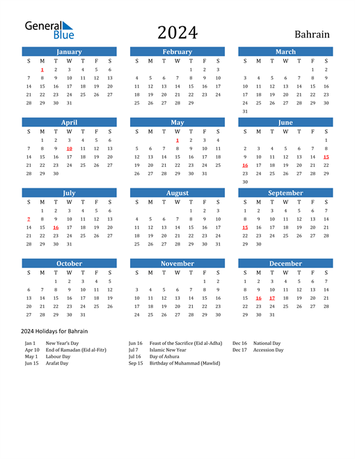 2024 Bahrain Calendar with Holidays