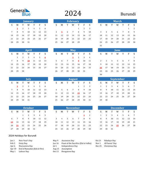 2024 Calendar with Burundi Holidays