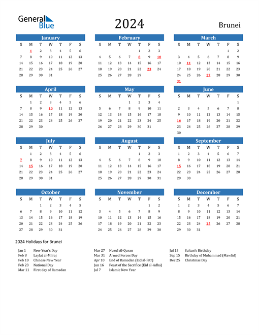 Brunei 2024 Calendar with Holidays