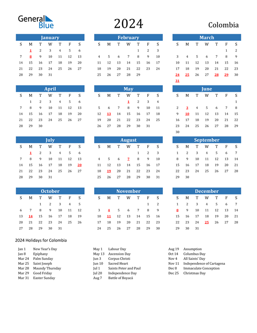 2024 Calendar with Colombia Holidays