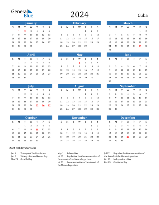 Cuba 2024 Calendar with Holidays