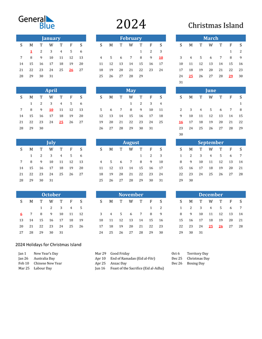 2024 Calendar with Christmas Island Holidays