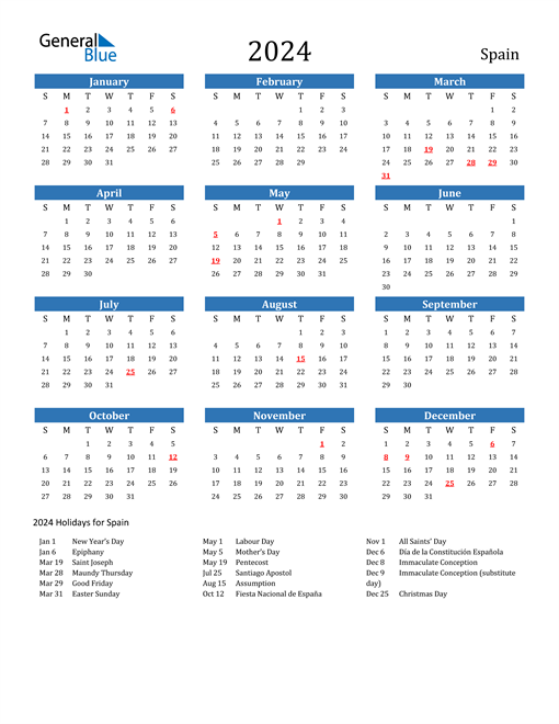 2024 Calendar with Spain Holidays