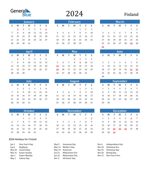 2024 Calendar with Finland Holidays