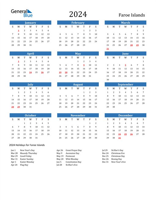 2024 Faroe Islands Calendar with Holidays