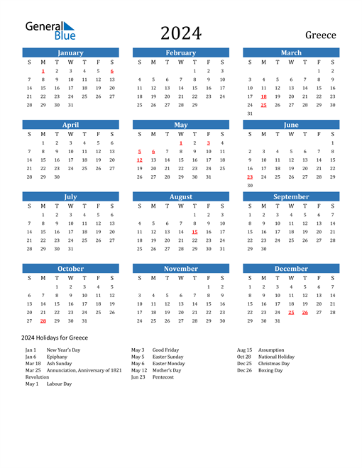 2024 Calendar with Greece Holidays