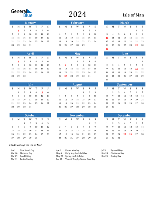 2024 Calendar with Isle of Man Holidays