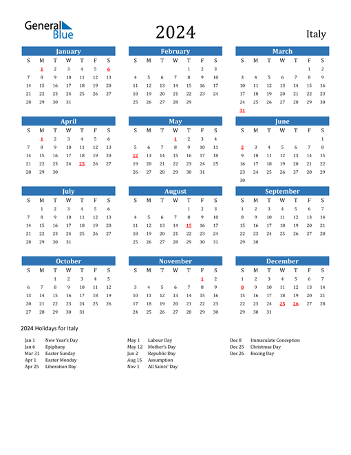 2024 Calendar with Italy Holidays