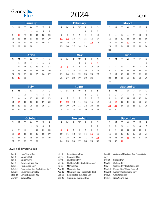 2024 Calendar with Japan Holidays