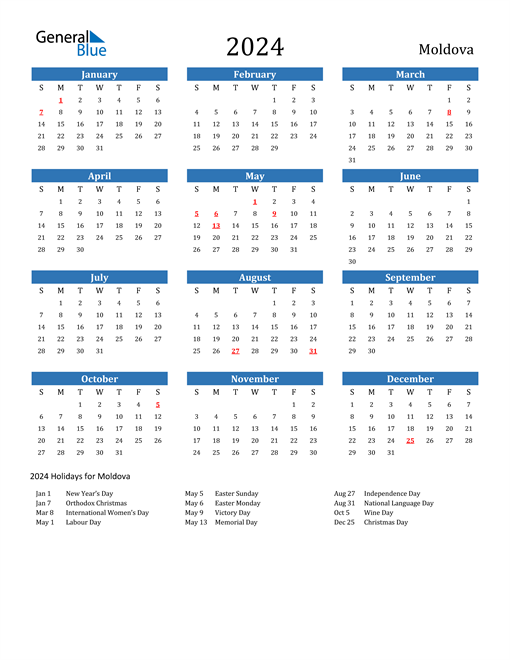 2024 Moldova Calendar with Holidays