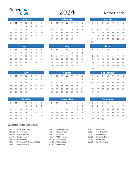 2024 Calendar with Netherlands Holidays