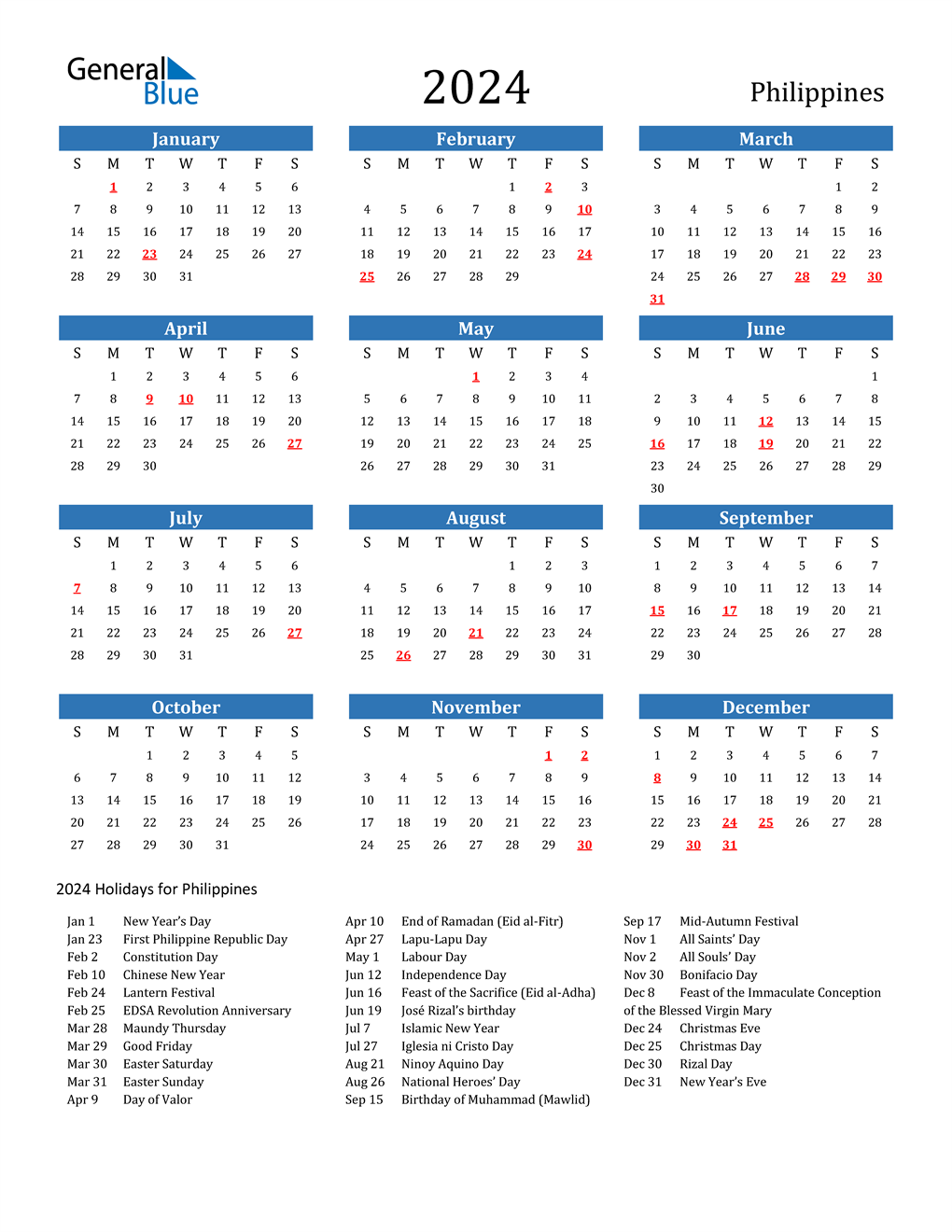 2024 Calendar With Holidays Printable Customize and Print