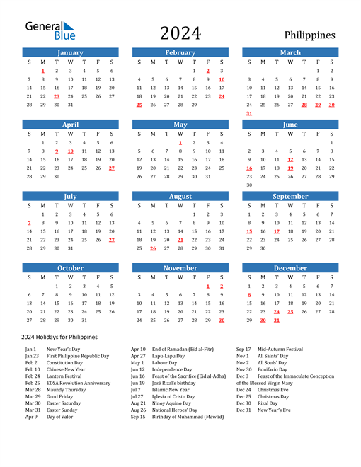 2024 Calendar with Philippines Holidays
