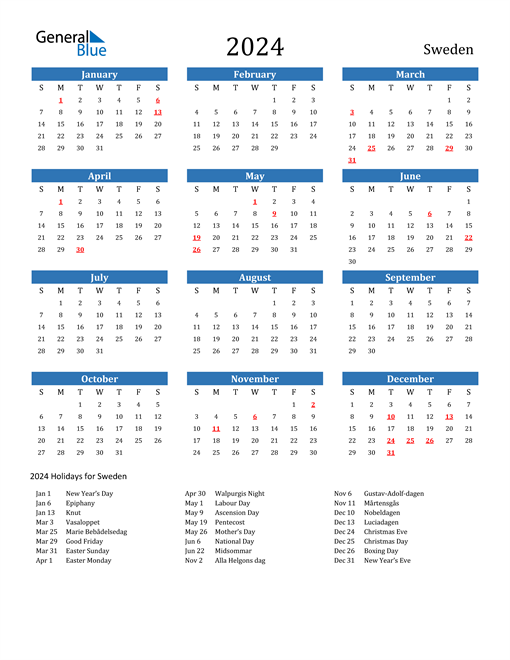 2024 Calendar with Sweden Holidays