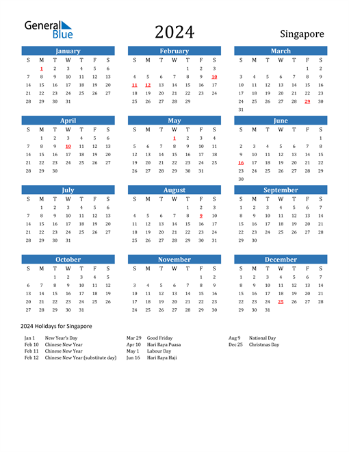 2024 Calendar with Singapore Holidays