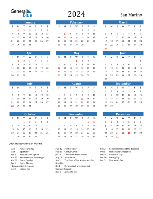 2024 Calendar with San Marino Holidays