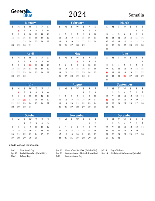 2024 Calendar with Somalia Holidays