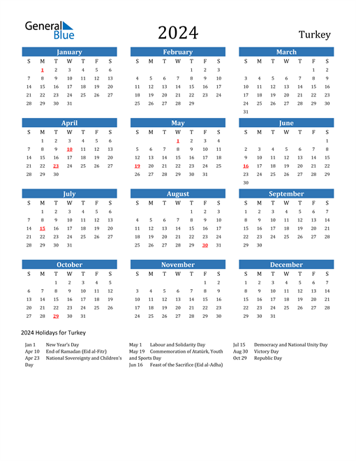2024 Calendar with Turkey Holidays