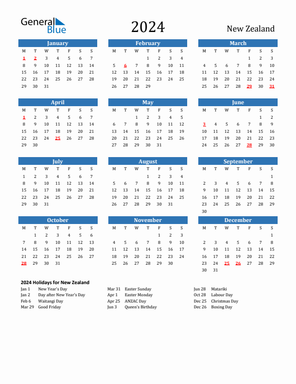 2024 Calendar With Holidays Portrait Monday Start En Nz 612x792 