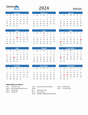 Bahrain current year calendar 2024 with holidays