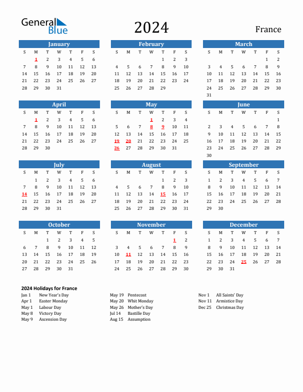 2024 Calendar With Holidays Portrait Sunday Start En Fr 612x792 