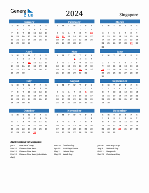 Singapore current year calendar 2024 with holidays