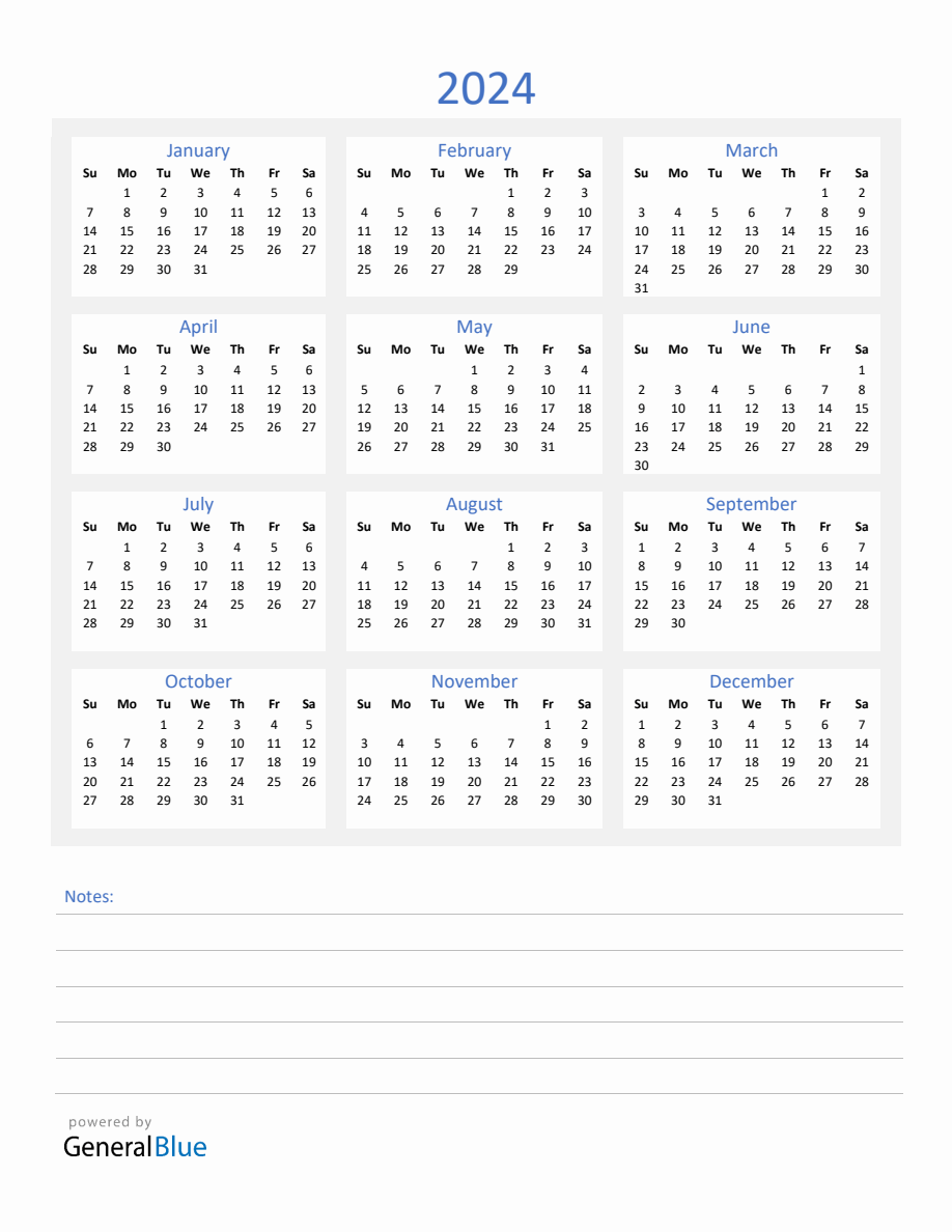 2025 Yearly Calendar Template With Notes Section